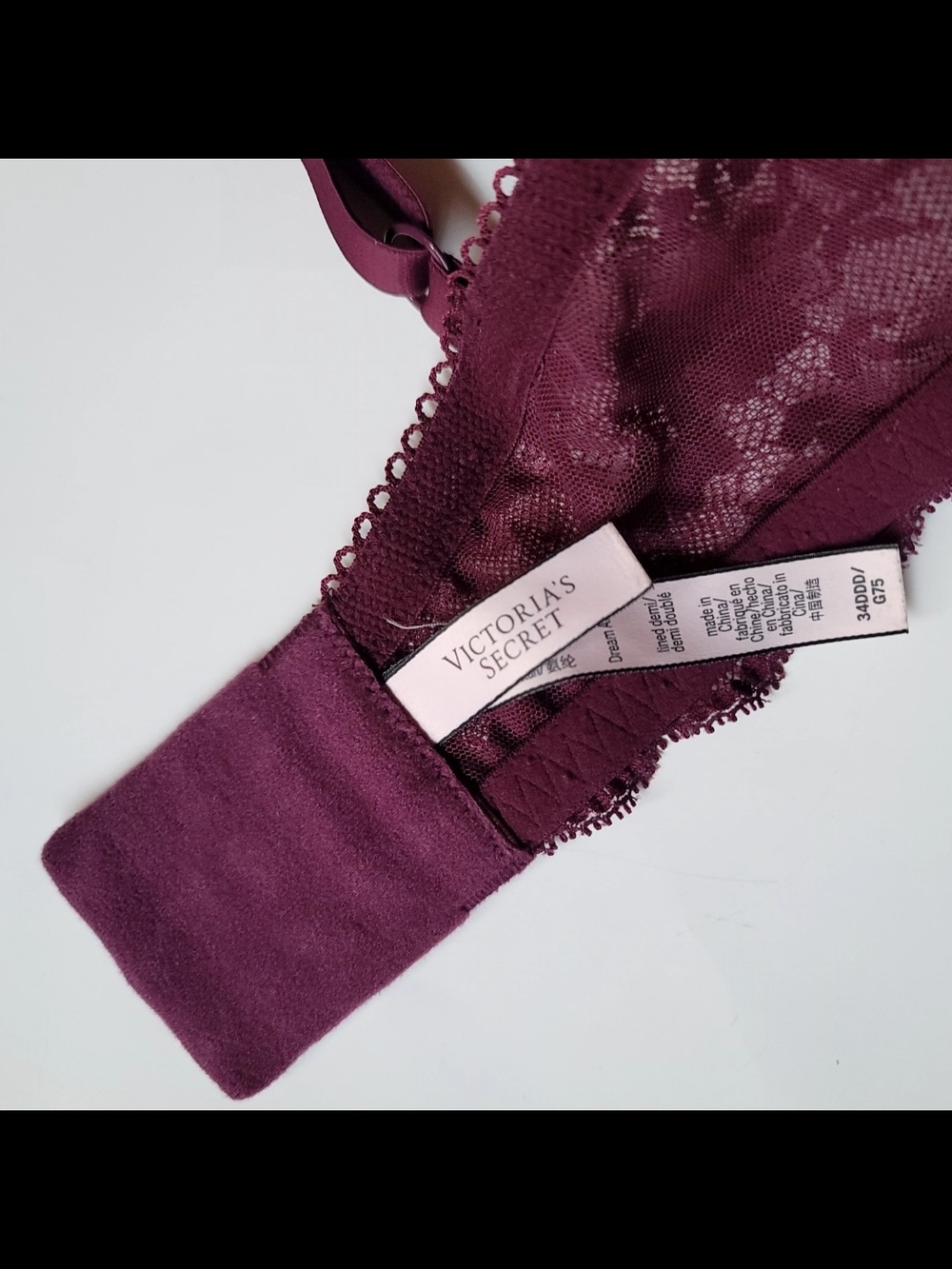 COMBO Victoria's Secret Dream Angels Lightly Lined Lace Demi Bra 34DDD Burgundy - Picture 5 of 7